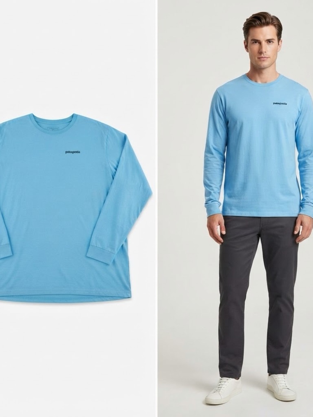 Patagonia Men’s Long-Sleeve Crew Tee — Sky Blue Large